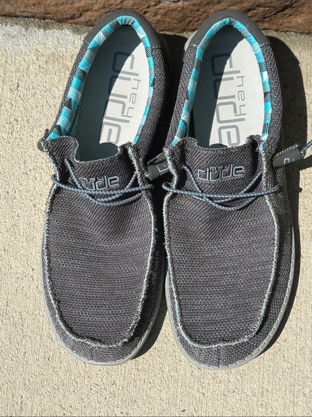 Hey Dude Men’s Casual Slip-On Loafers in Charcoal with Teal Trim